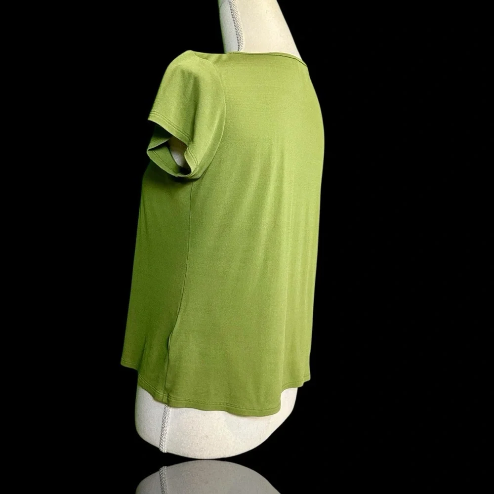 Eileen Fisher 100% Silk ‘Balletneck Cap Sleeve Top’ in “Edamame” Green Size SP - Picture 6 of 14